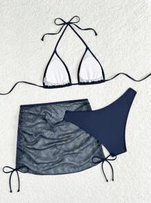 SHEIN Swim 2025 女士两件套泳衣 - 藏蓝色 - 查看 2