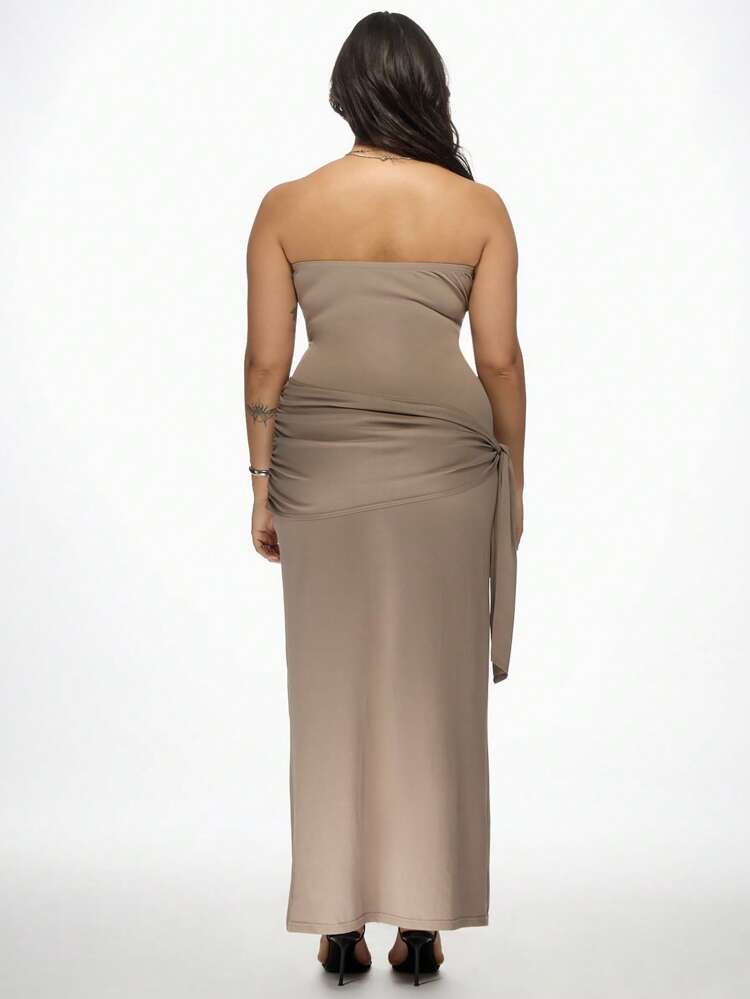 MISSGUIDED PLUS Robe longue bandeau avec détail de ceinture à la taille, jolie robe d'été