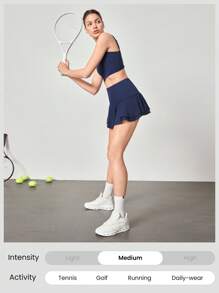 GLOWMODE Falda de tenis con pantalón corto incorporado, cintura alta, control de abdomen, malla transpirable y de secado rápido FeatherFit™-Air, bolsillos laterales, grips antideslizantes, apta para tenis, golf, pickleball y uso diario, de 5 pulgadas de largo