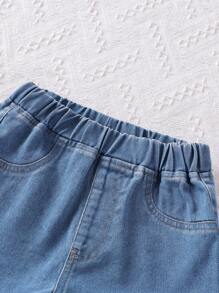 Genkimix Kids 年轻女孩复古荷叶边弹性缝线牛仔短裤 - 彩色 - 查看 5