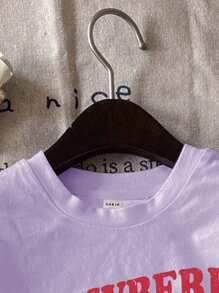 SHEIN Leap Crew 青少年女孩休闲简约短袖 T 恤和短裤两件套，适合夏季 - 彩色 - 查看 3