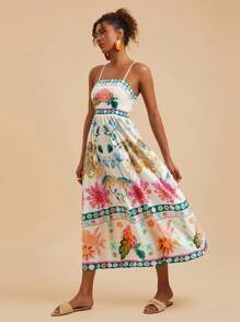 Travachic Bedrucktes Midikleid aus gewebtem Stoff für Frauen - Weiss - Übersicht 3