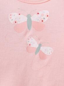 Baby Girls Pink Ruffled Cuff & Hem, Butterfly Pattern Long Sleeve Jumpsuit And Headband Set, Loungewear - Dusty Pink - View 7