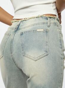 SUMWON WOMEN Ultra Distressed Ripped High Rise Denim Jeans Wide Leg Raw Hem Vintage Style Y2K Grunge Aesthetic Frayed Destroyed Pants Fall Winter Festival Fashion - Blue - View 6