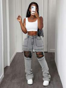 SHEIN Slayr Fashionable Sexy Fashionable Women Skinny Jeans With Folded Ankles