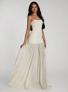 SHEIN BAE Women's Solid Color Ruffled Hem Dress - Apricot - View 5