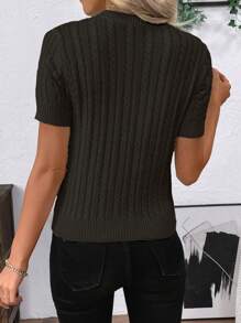 SHEIN LUNE 时尚博主同款麻花绳设计休闲针织圆领毛衣欧美新款 - 黑色 - 查看 2