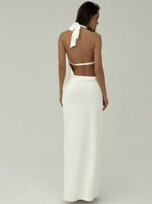 Aloruh Romantic Date, Summer Resort Hollow Shell Decor Backless H-Line Dress For Women,Wedding Guest Dress Women - White - View 2
