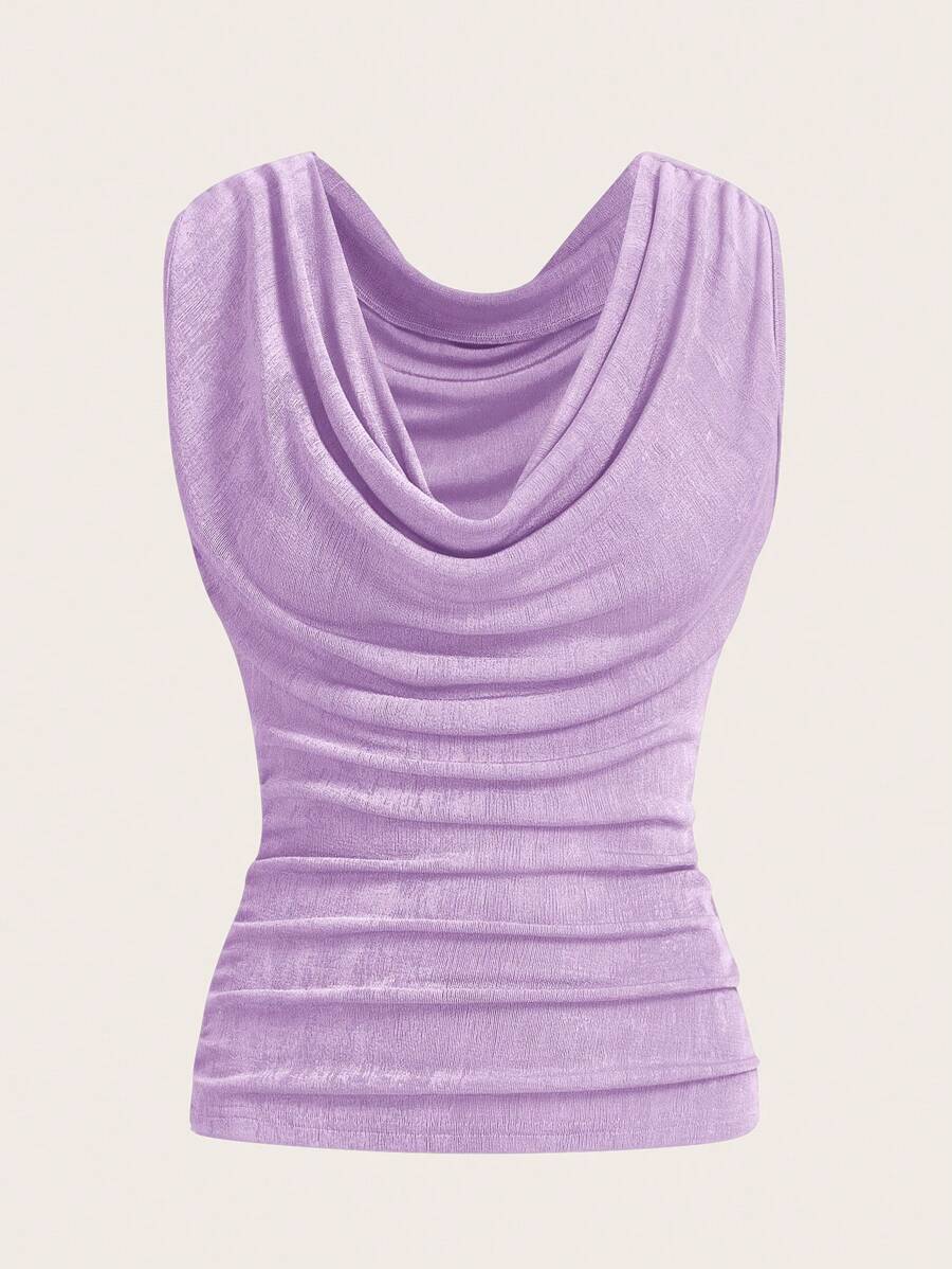 SHEIN ICON Áo ba lỗ cổ trễ không tay màu trơn cho nữ, thời trang tối giản phù hợp cho mùa hè - Màu tím hoa cà - Xem 1