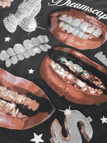 ROMWE MEN Street Life Camiseta de tirantes de ajuste corto para hombre con estampado lavado de labios y dientes - Negro - Ver 8