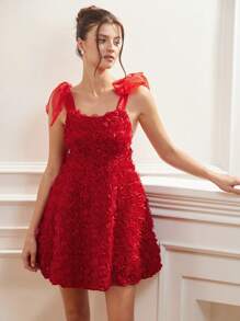 Aveloria 情人节浪漫时尚重磅刺绣花卉拼布欧根纱束腰无袖迷你 A 字连衣裙，适合夏季春秋季优雅时尚风格