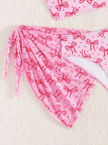 3pcs/Set Tween Girls Bowknot Print Camisole Top And Swim Bottom Tankini Swimwear Set - Multicolor - View 5