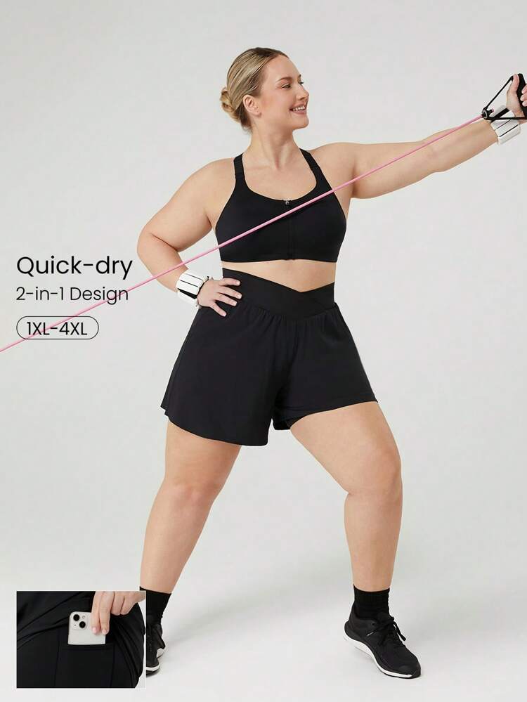 Short de crossover grande taille VitalSwift avec poches latérales intégrées, séchage rapide, idéal pour les entraînements, la course et les activités.