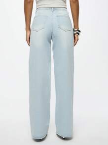 SUMWON WOMEN 十字绣水洗阔腿牛仔裤 - 淺藍色 - 查看 2