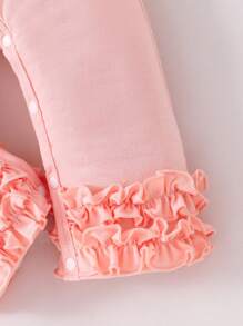 Baby Girls Pink Ruffled Cuff & Hem, Butterfly Pattern Long Sleeve Jumpsuit And Headband Set, Loungewear - Dusty Pink - View 6