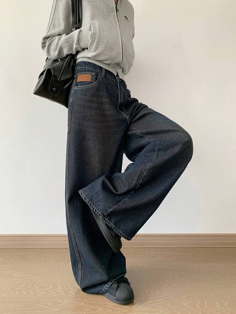 Women's Pocket Loose Wide Leg Casual Versatile Jeans,Back To School Clothes