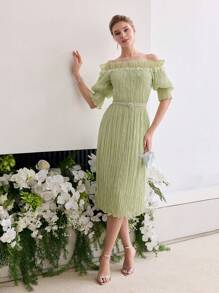MOTF Soiréza PLEATED OFF SHOULDER DRESS - Green - View 3