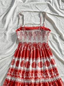 Soleia Vestido largo de línea A con estampado de elementos oceánicos en rojo y albaricoque para mujer, vestido casual de verano sin mangas con estampado de estrellas de mar, conchas y algas para la playa