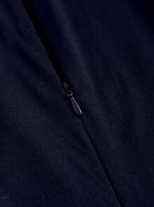 SHEIN MOD 1pc Women's Navy Pleated Wide Leg Loose Jumpsuit With Belt, Casual Style, , - Navy Blue - View 4