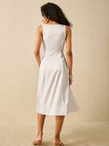 Poéselle Women's Elegant Solid Color A-Line Waist Fit Midi Dress - White - View 7