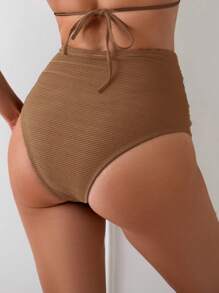 Swim Lushoire Simple Basic Slimming Women Bikini Bottom For Summer Beach Vacation - Brown - View 2