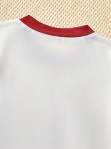 SHEIN Explorewe 2件套女童蝴蝶结字母V领黑色T恤和粉色裙子 - 彩色 - 查看 5