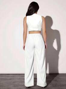 SHEIN SXY Colete Feminino Liso de Abotoamento Único, Ajuste Slim, Elegante, Casual de Escritório, Estilo Old Money, Saída, Vestuário de Escritório para Mulheres - Branco - Visão 2