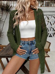 SHEIN LUNE Women's Openwork Knitted Cardigan, Casual For Vacation Fall Winter Cloth For Women