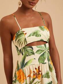 Travachic 热带叶印花无袖休闲度假连衣裙，女士夏季服装，热带度假女装，夏季，女士度假服装，女士夏季连衣裙 - 綠色 - 查看 3