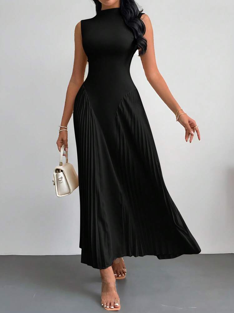 SHEIN PETITE فستان أنيق للنساء بتصميم ضيّق وطبقات متطاول على شكل حرف A - الأسود - مشاهدة 8