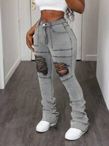 SHEIN Slayr Fashionable Sexy Fashionable Women Skinny Jeans With Folded Ankles