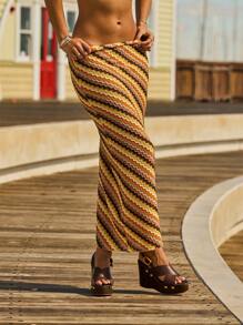 Aralina Summer Boho Festival Zigzag Pattern Knit Retro Maxi Skirt - Multicolor - View 3