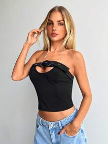 Aloruh Women's Sexy Silver Metal Decor Bustier Concert Women Rave Festival Women Summer Tops Summer - Multicolor - View 1