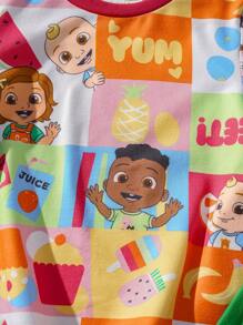 CoComelon X SHEIN 2 件装男婴卡通水果图案针织圆领 T 恤和可调节肩带短裤套装 - 彩色 - 查看 8