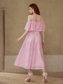 MOTF PREMIUM LACE RUFFLE ZIPPER DRESS - Pink - View 5