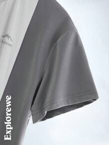 2pcs/Set Boys Light Grey Summer Casual Gym Outdoor Moisture-Wicking Quick Dry Color Block Crew Neck T-Shirt And Reflective Zip-Up Shorts Outfit Set - Grey - View 7