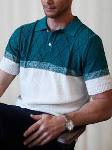 Manfinity Homme Men's Color Block Short Sleeve Knit Sweater - Green - View 4