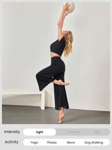 GLOWMODE 23 英寸莫代尔丝滑高腰阔腿喇叭裤日常休闲装 - 黑色 - 查看 6