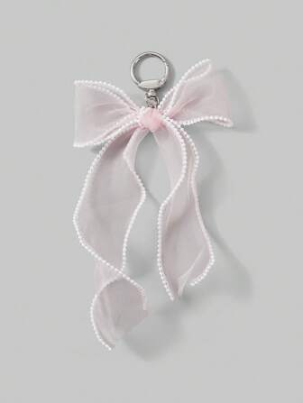 Kawaii 1 pieza Llavero con dije de bolso con lazo de encaje rosa y perla