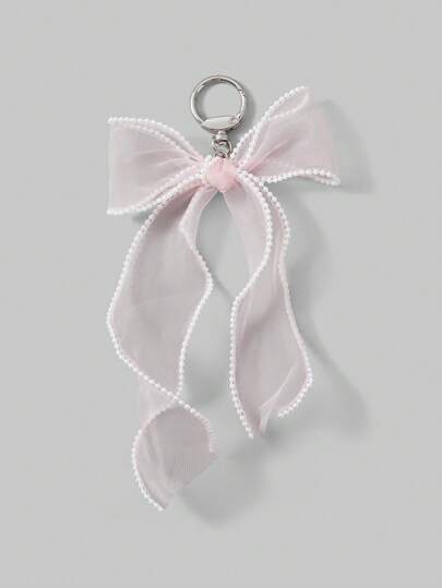 Kawaii 1 pezzo Portachiavi con charm a fiocco di pizzo rosa e perle per borse