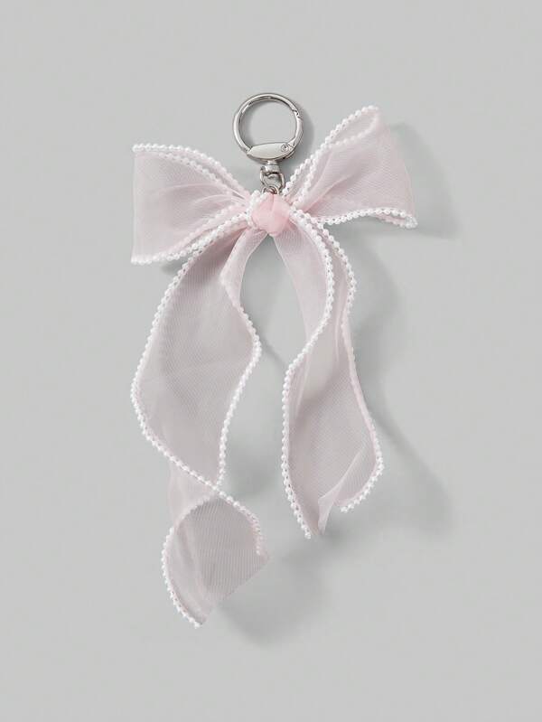 ROMWE Kawaii 1pc Pink Lace Bow Pearl Keychain Bag Charm