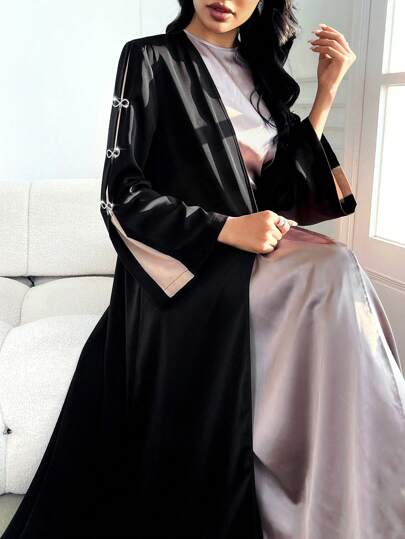 Al Najma 女式撞色拼接喇叭袖水钻装饰阿巴亚长袍，朴素