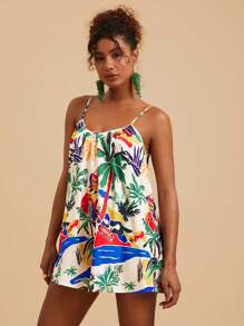 Travachic 热带彩色印花 V 领无袖宽松连体裤，适合海滩度假 - 彩色 - 查看 4