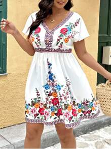 SHEIN VCAY 大码花卉印花 V 领蝙蝠袖休闲连衣裙 女士春季连衣裙 女士春季连衣裙 女士太阳裙 度假连衣裙 女士夏季度假服装 女士春季西部生日服装 波西米亚风女装 狂欢老钱外出服装 女士教师服装 女士早午餐服装 仙女风海滩度假 海滩度假优雅商务休闲装 仙女风可爱乡村风 女士办公室服装 工作毕业装 婚礼宾客装 热带风情 - 彩色 - 查看 5