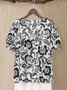 EMERY ROSE Camisa de textura regular con estampado para mujer de talla grande, para primavera y verano - Blanco - Ver 2