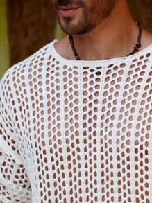 Manfinity CityGents Suéter de cuello redondo de manga larga con diseño hueco para hombres