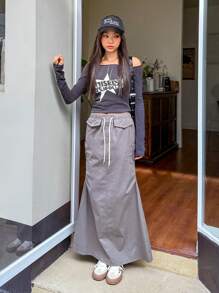 SHEIN MOD 女士超低腰工装裙，深灰色，鱼尾设计