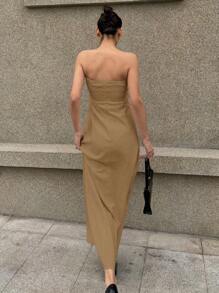DAZY Solid Sleeveless Dress, Elegant Long Dress For Women, Suitable For Spring And Summer Vacation Sundress Linen - Khaki - View 2