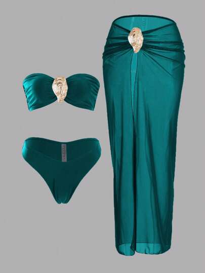 Swim Oasis 3st/set Springbreak Beach Outfits för kvinnor: Halter badkläder, skir lång kjol, eleganta och sexiga accessoarer utan rygg, perfekt för semester, sommar