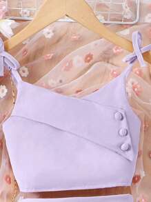 2pcs Vacation Chiffon Tank Top & Pants Set For Teen Girls - Dusty Purple - View 6